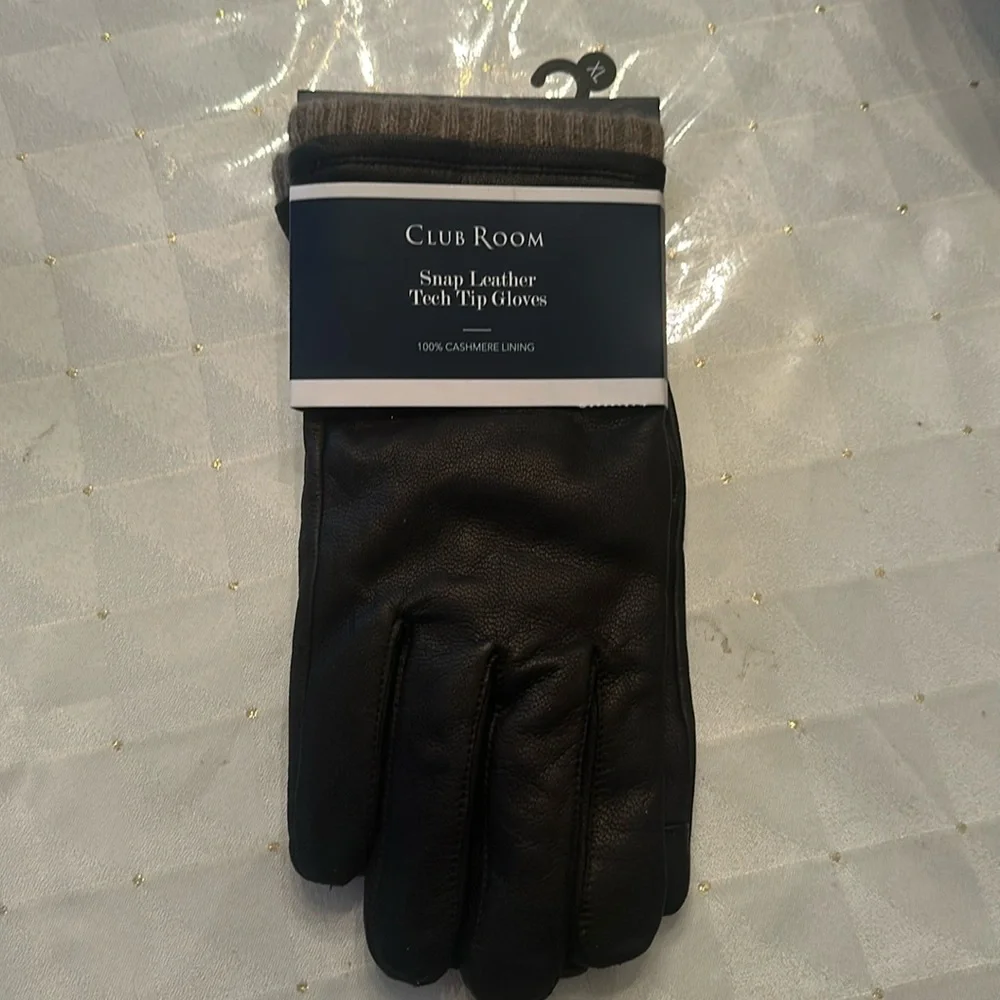 Club Room Snap Leather Tech Tip Gloves XL 100% cashmere lining - Picture 1 of 6